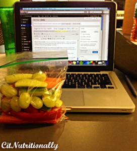 My bag of veggies & grapes while working!
