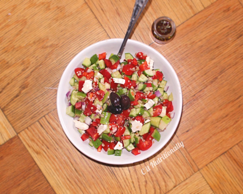 Greek quinoa salad in bowl