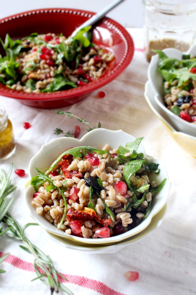 Fall Farro Salad with Pomegranate Seeds & Cranberries and Maple Apple Cider Vinegar Dressing | C it Nutritionally