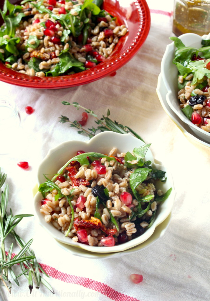 Fall Farro Salad with Pomegranate Seeds & Cranberries and Maple Apple Cider Vinegar Dressing | C it Nutritionally