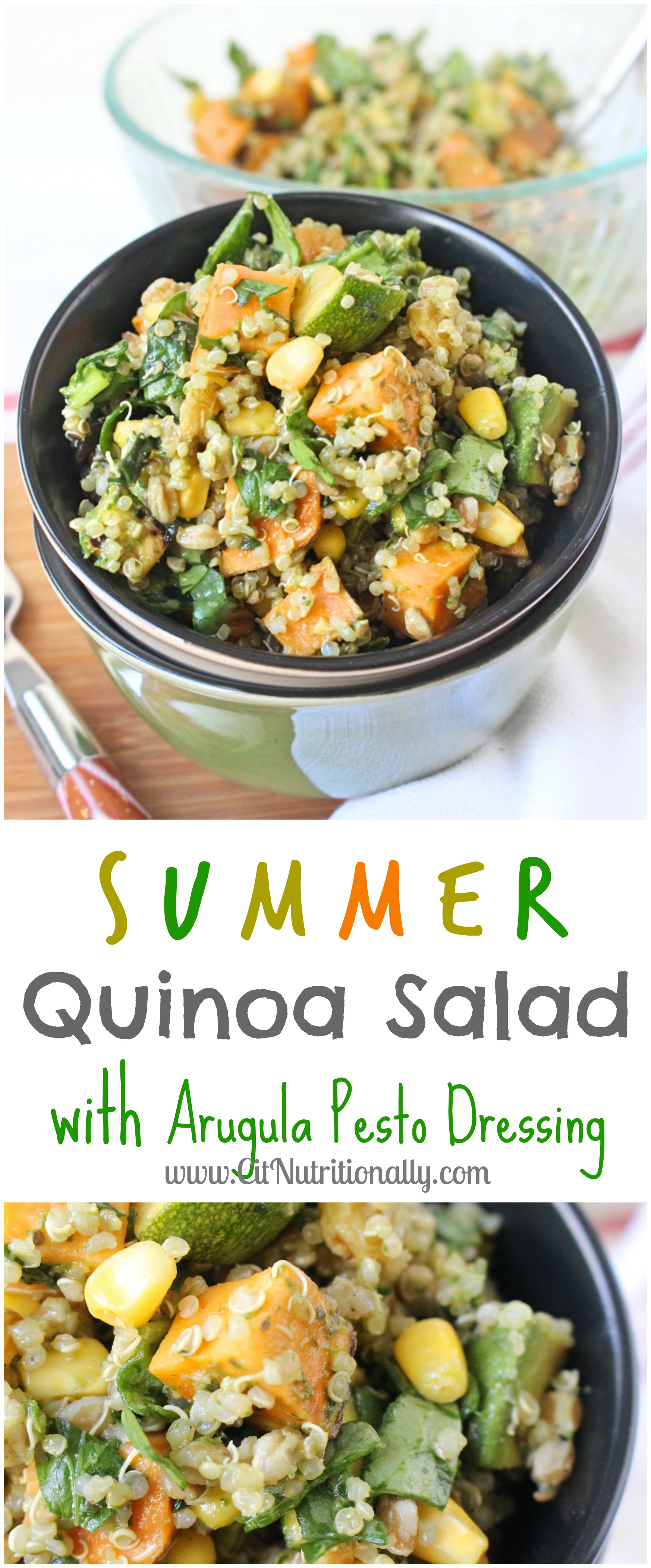 Weeknight Cooking: Summer Quinoa Salad with Arugula Pesto Dressing | C it Nutritionally #vegan #glutenfree option #healthy #nutfree