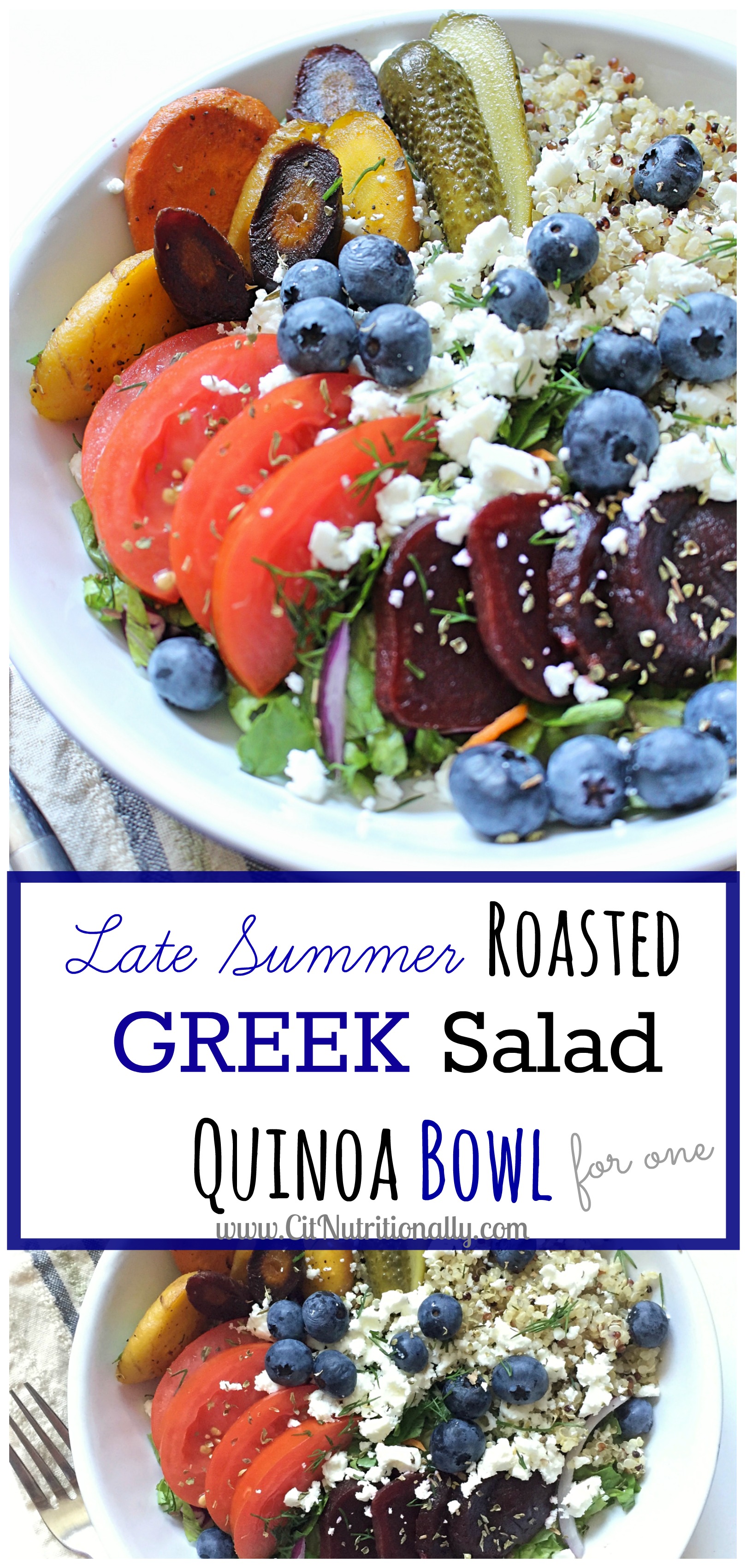 Late Summer Roasted Greek Salad Quinoa Bowl for One | C it Nutritionally