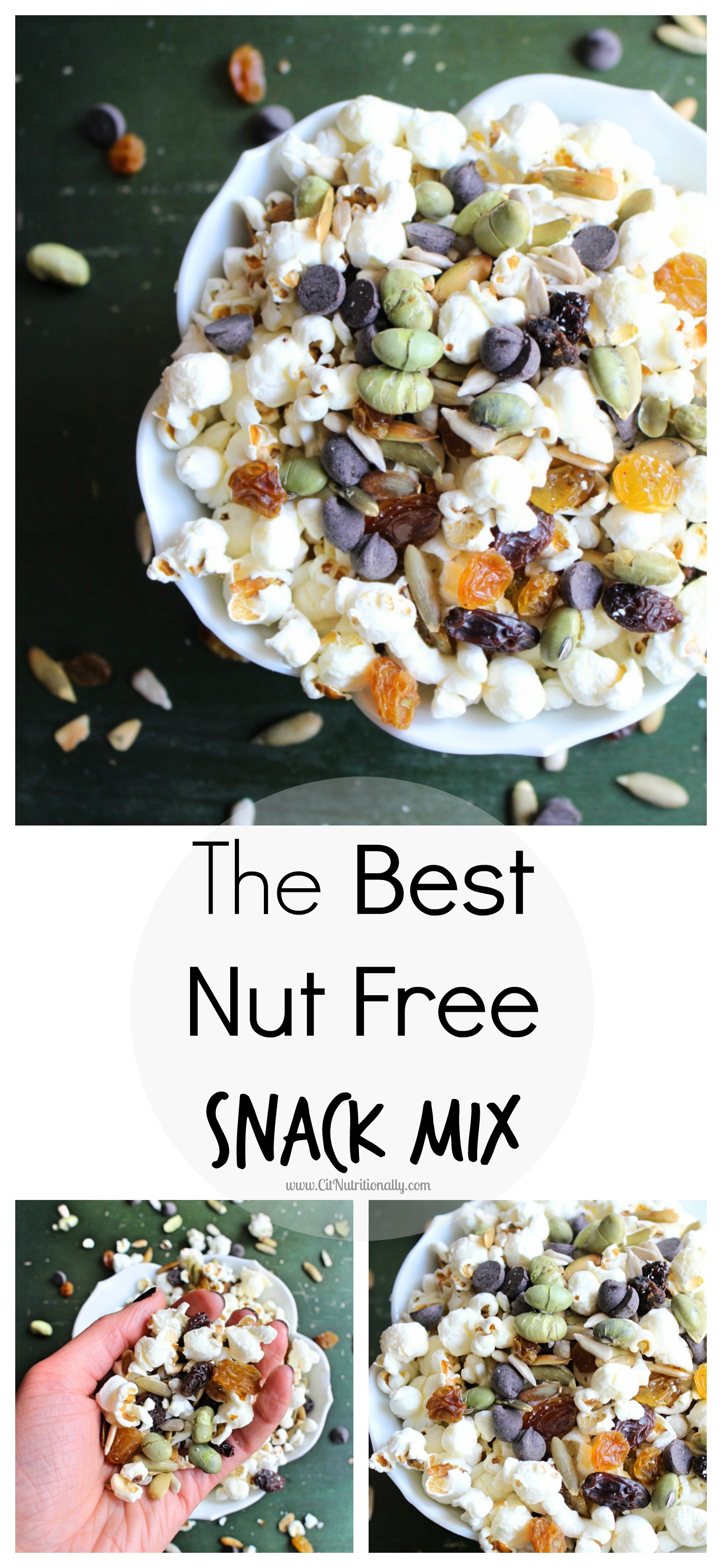 Satisfy your healthy snack time cravings with my Nut Free Snack Mix full of salty and sweet flavors with both a crunch and chew! Customizable to be free of the top 8 food allergens! Vegan, Gluten free. The Best Nut Free Snack Mix | C it Nutritionally