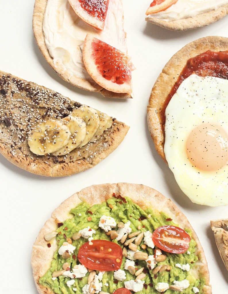 #ad With savory, sweet, salty and spicy flavors, there’s something for everyone with this fun DIY Customizable Breakfast Pita Pizza bar, perfect to feed a crowd breakfast for dinner! Vegetarian, Vegan options, Dairy free options, Egg free options, Nut free, Peanut free | Customizable Breakfast Pita Pizza - 4 Ways | C it Nutritionally