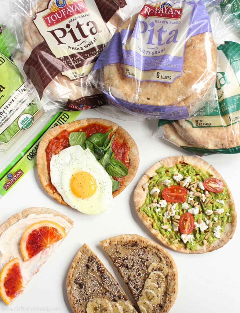 #ad With savory, sweet, salty and spicy flavors, there’s something for everyone with this fun DIY Customizable Breakfast Pita Pizza bar, perfect to feed a crowd breakfast for dinner! Vegetarian, Vegan options, Dairy free options, Egg free options, Nut free, Peanut free | Customizable Breakfast Pita Pizza - 4 Ways | C it Nutritionally