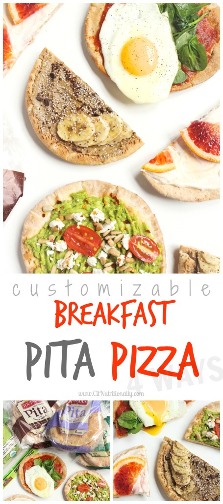 #ad With savory, sweet, salty and spicy flavors, there’s something for everyone with this fun DIY Customizable Breakfast Pita Pizza bar, perfect to feed a crowd breakfast for dinner! Vegetarian, Vegan options, Dairy free options, Egg free options, Nut free, Peanut free