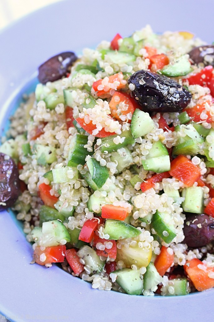 20 Minute Dairy Free Greek Quinoa Salad | C it Nutritionally This 20 Minute Dairy Free Greek Quinoa Salad is all around EASY -- easy to whip up, easy to digest, and easy on your taste buds… and absolutely delicious! Low FODMAP friendly, Gluten free, Dairy Free, Nut Free, Egg Free