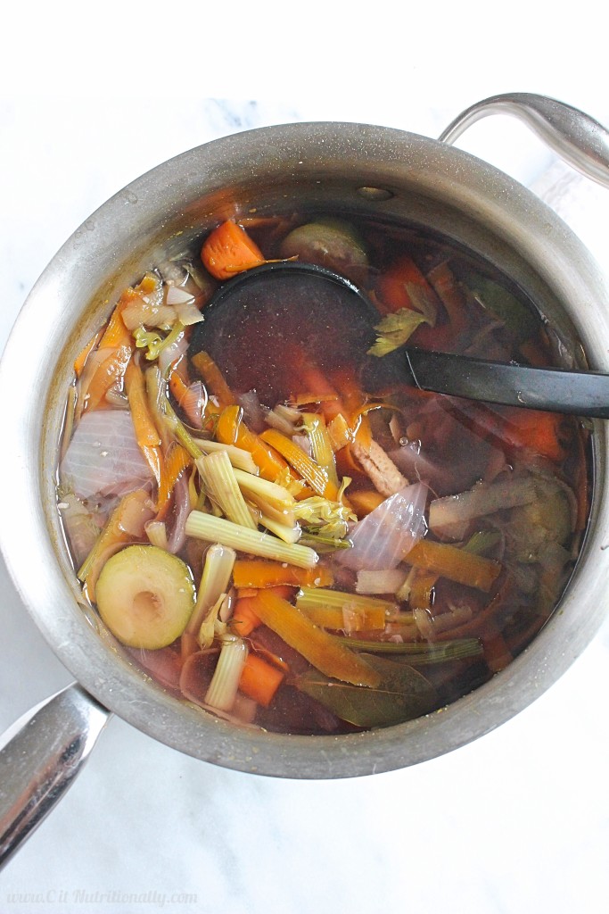 No Waste Homemade Vegetable Broth | C it Nutritionally Use up scraps and make a delicious homemade vegetable broth at the same time! This flexible recipe is perfect to let simmer while you take care of other food prep or things around the house!
