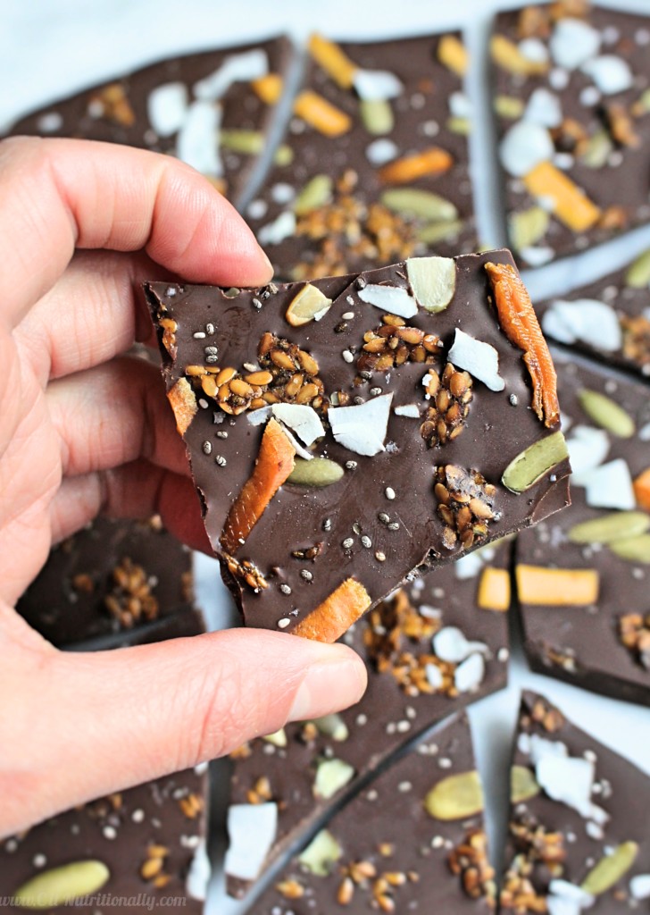 Nut Free Superfood Chocolate Bark | C it Nutritionally Get your chocolate fix with this healthier dessert -- Nut Free Superfood Chocolate Bark -- full of vitamin C, antioxidants, omega 3 fatty acids and even fiber!