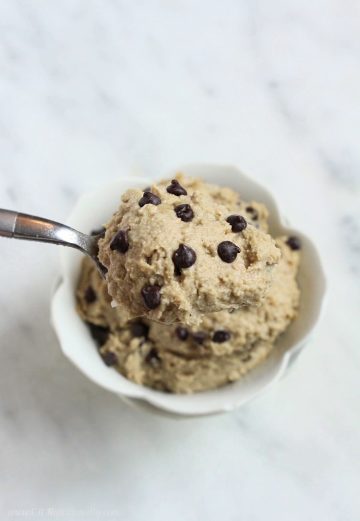 Healthy Nut Free Edible Cookie Dough | C it Nutritionally | Use your favorite dipper to dive right into this Healthy Nut Free Edible Cookie Dough that tastes sinfully delicious, but is full of good-for-you nutrients! Vegan, Gluten Free, Nut Free, Grain Free, Dairy Free