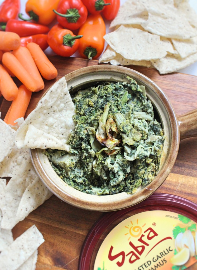 Vegan Spinach and Artichoke Hummus Dip | C it Nutritionally Creamy and savory, with a hint of heat, this flavorful Warm Vegan Spinach and Artichoke Hummus Dip will wow a crowd in under 20 minutes (plus, it’s full of protein and fiber… but you don’t have to tell anyone that part!). Nut free, Gluten free, Vegan, Grain free. #ad