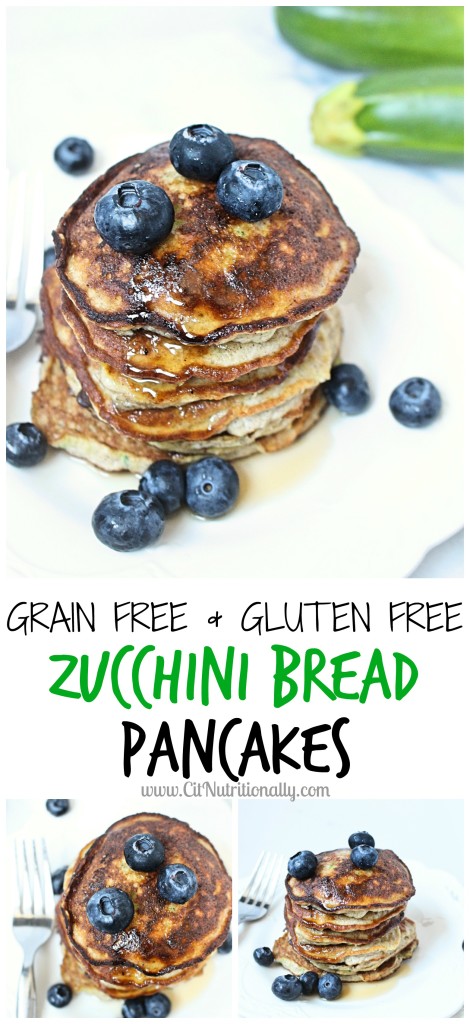 Grain Free Zucchini Bread Pancakes | C it Nutritionally Enjoy a fluffy stack of Grain Free Zucchini Bread Pancakes that are easy to whip together at a moment's notice! Nut Free | Dairy Free | Grain Free | Gluten Free