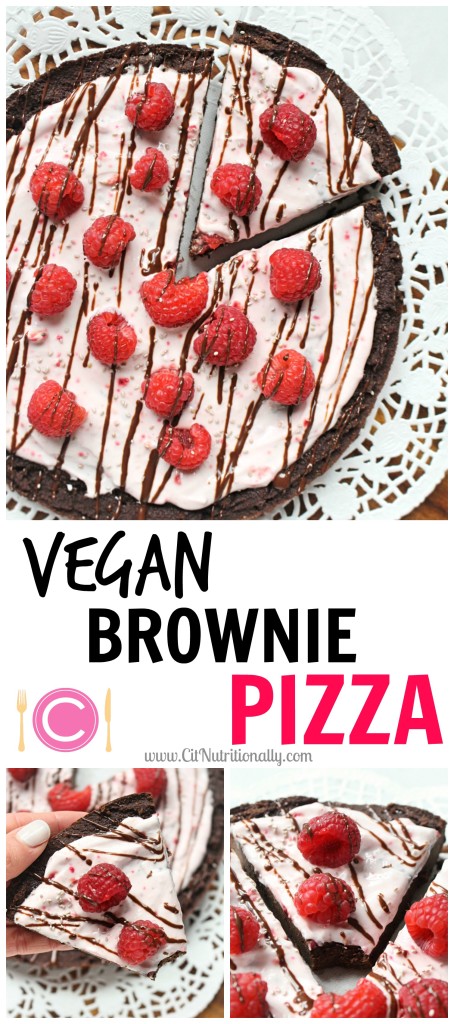 Vegan Brownie Pizza | C it Nutritionally by Chelsey Amer, MS, RDN Take a bite into this vegan brownie pizza for a delicious chocolatey treat that’s every bit delicious as it is nutritious. Vegan, Gluten Free, Grain Free, Nut Free, Egg Free, Dairy Free, Low Sugar