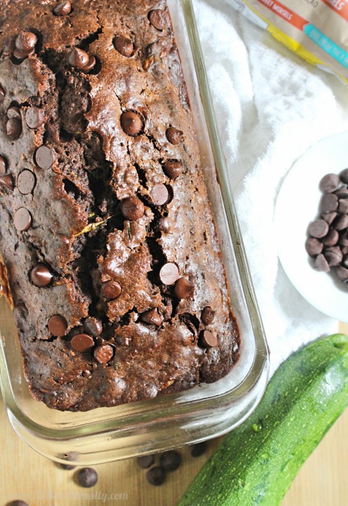 Food Allergy Friendly Double Chocolate Chip Zucchini Bread | C it Nutritionally by Chelsey Amer, MS, RDN, CDN Chocolatey, easy to bake, and food allergy friendly, this Double Chocolate Chip Zucchini Bread is loaded with an entire zucchini and tons of antioxidants, while safely satisfying every chocolate craving, thanks to Nestlé Toll House Simply Delicious Chocolate Morsels! #sponsored #dairyfree #nutfree #soyfree #glutenfree option