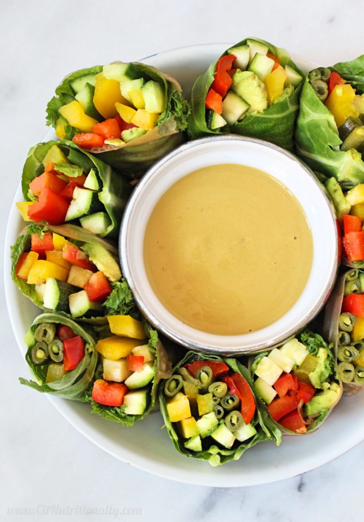 Easy Summer Rolls with SunButter Dipping Sauce | C it Nutritionally by Chelsey Amer, MS, RDN CDN Beat the heat, get dinner on the table in minutes, and enjoy a serving of veggies with these Easy Summer Rolls with a SunButter Dipping Sauce. Tree Nut Free, Peanut Free, Vegan, Gluten Free, Soy Free, Dairy Free (sponsored)