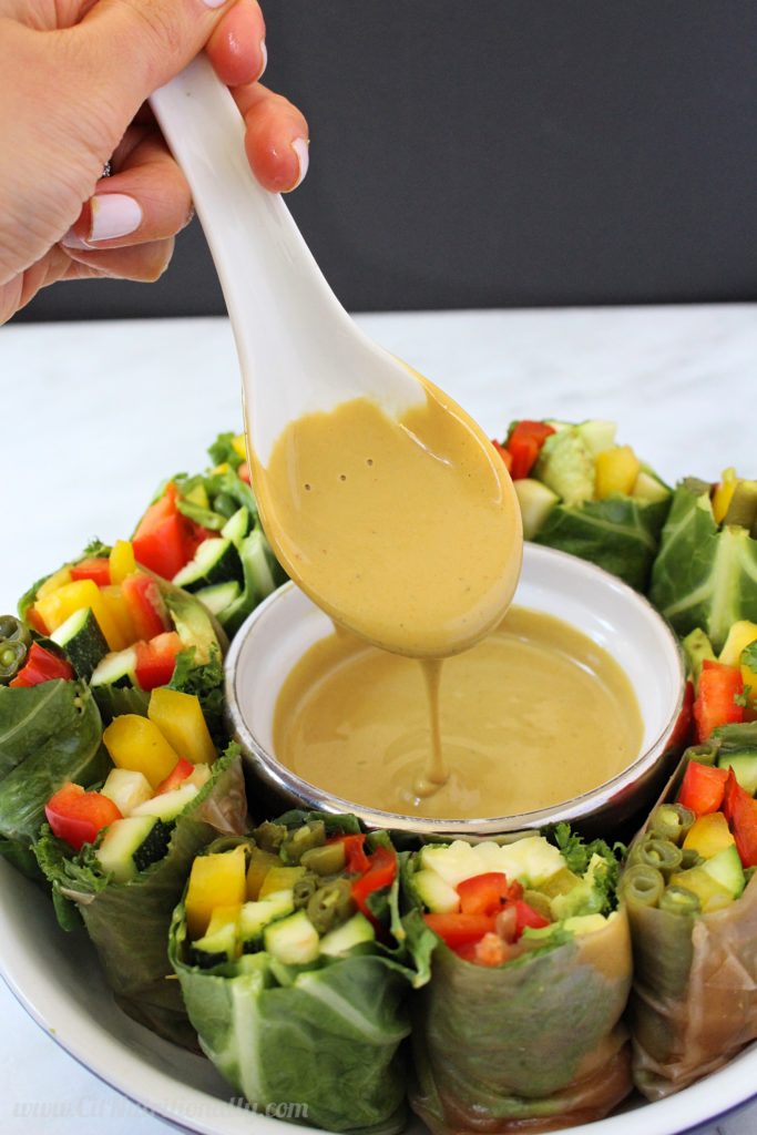 Easy Summer Rolls with SunButter Dipping Sauce | C it Nutritionally by Chelsey Amer, MS, RDN CDN Beat the heat, get dinner on the table in minutes, and enjoy a serving of veggies with these Easy Summer Rolls with a SunButter Dipping Sauce. Tree Nut Free, Peanut Free, Vegan, Gluten Free, Soy Free, Dairy Free