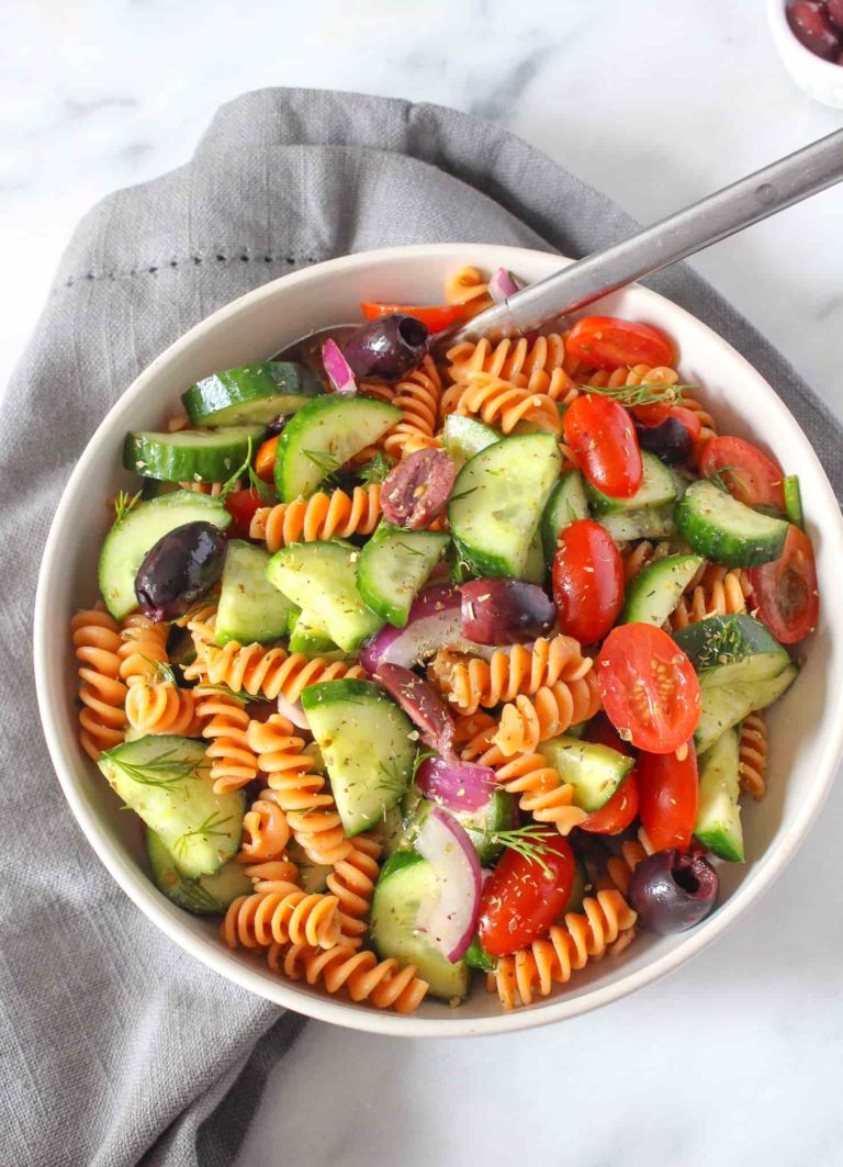 Gluten Free Greek Pasta Salad - Chelsey Amer Recipe