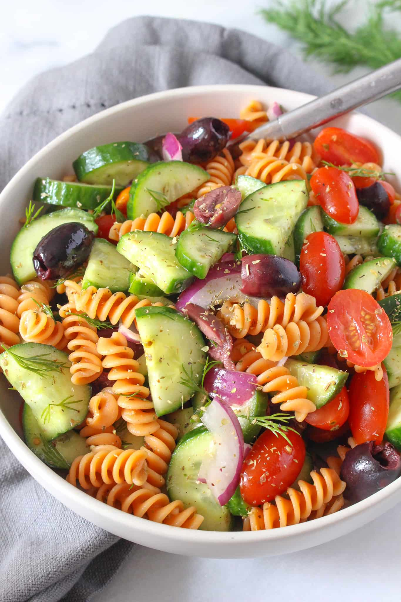 Gluten Free Red Lentil Pasta and Vegetable Salad Cups