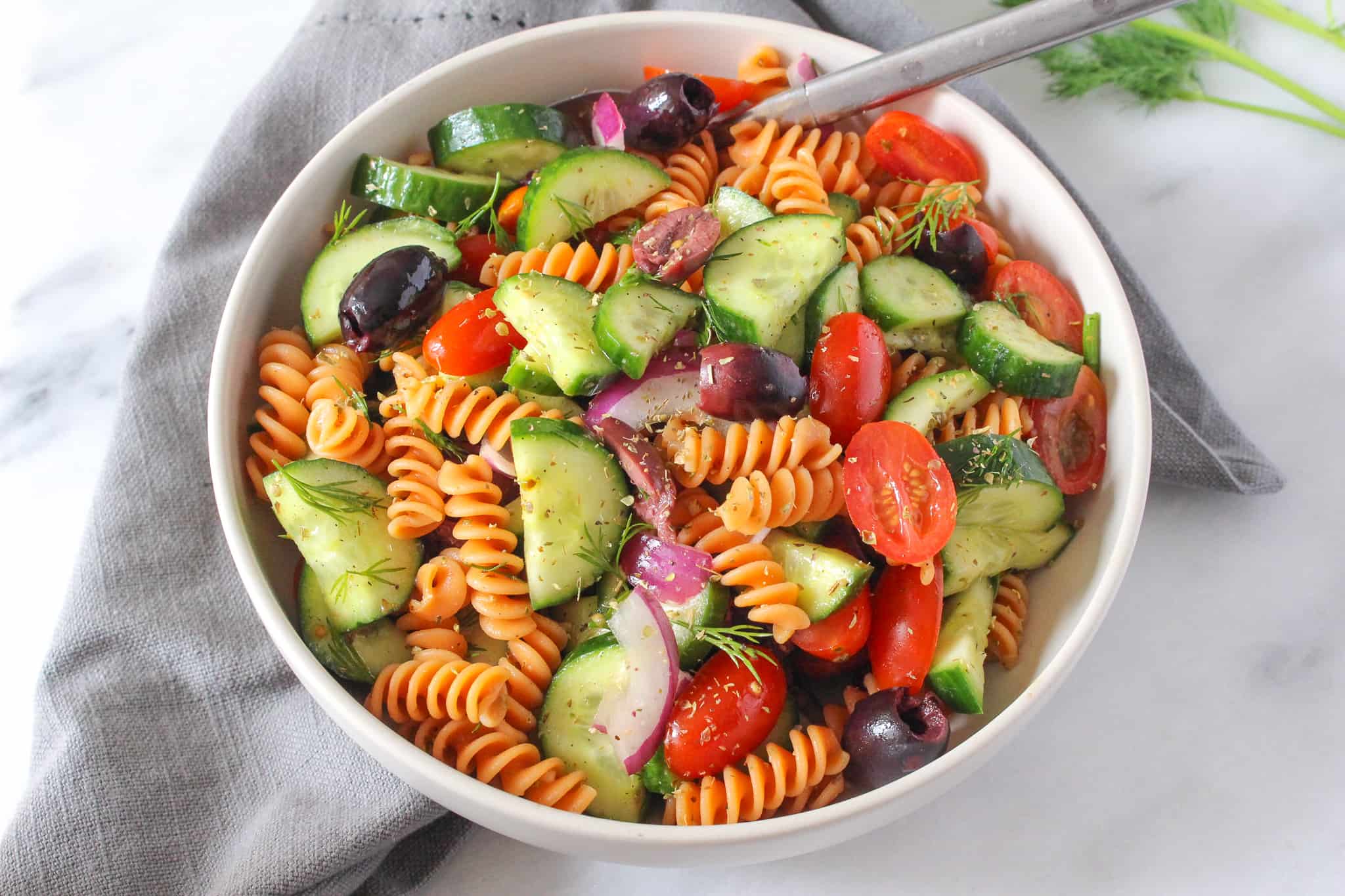 Gluten Free Red Lentil Pasta and Vegetable Salad Cups