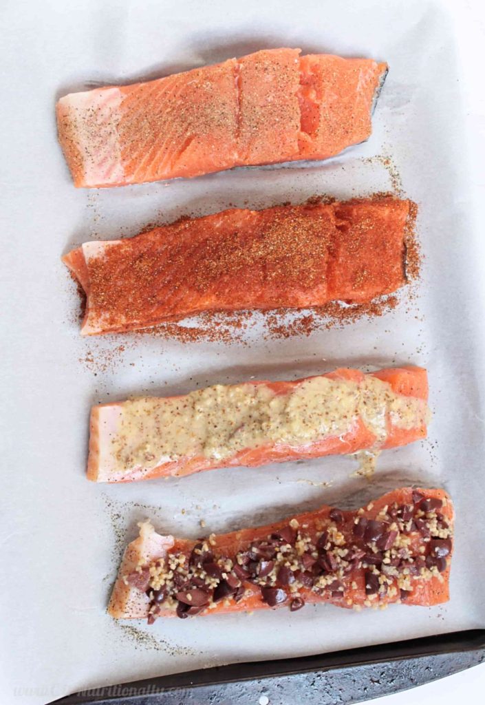 Raw salmon before baking