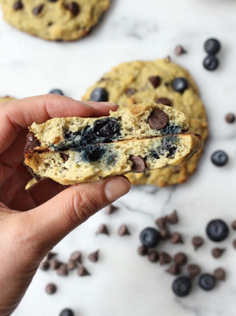 Blueberry Chocolate Chip Pancake Cookies | C it Nutritionally by Chelsey Amer, MS, RDN, CDN These Blueberry Chocolate Chip Pancake Cookies are a hybrid between fluffy pancakes and soft cookies, made with real ingredients, and full of fiber, thanks to a pantry staple - coconut flour! They're low in sugar and have NO added sugar! Gluten Free, Grain Free, Peanut Free, Soy Free, Dairy Free