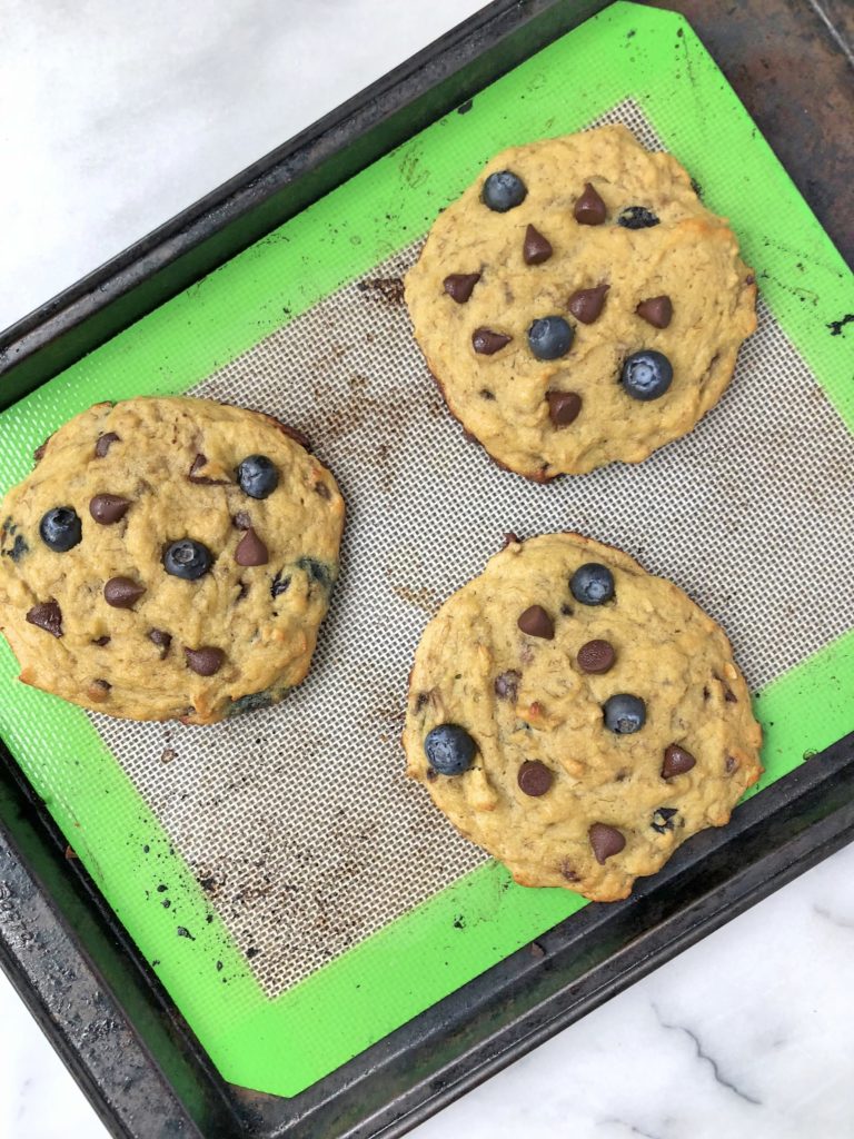 Blueberry Chocolate Chip Pancake Cookies | C it Nutritionally by Chelsey Amer, MS, RDN, CDN These Blueberry Chocolate Chip Pancake Cookies are a hybrid between fluffy pancakes and soft cookies, made with real ingredients, and full of fiber, thanks to a pantry staple - coconut flour! They're low in sugar and have NO added sugar! Gluten Free, Grain Free, Peanut Free, Soy Free, Dairy Free