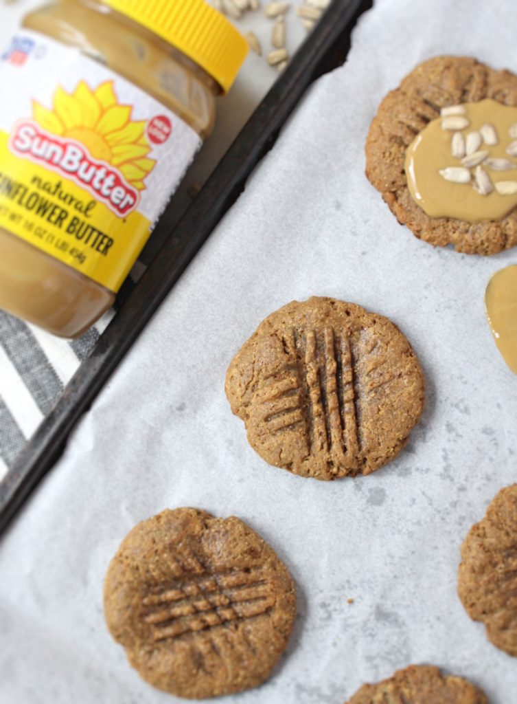 5-Ingredient Coconut Flour SunButter Cookies – Chelsey Amer Nutrition | Chewy and delicious, while high in filling fiber and fat, these 5-Ingredient Coconut Flour SunButter Cookies are exactly what your holiday cookie exchange needs this season! Nut Free, Gluten Free, Grain Free, Dairy Free