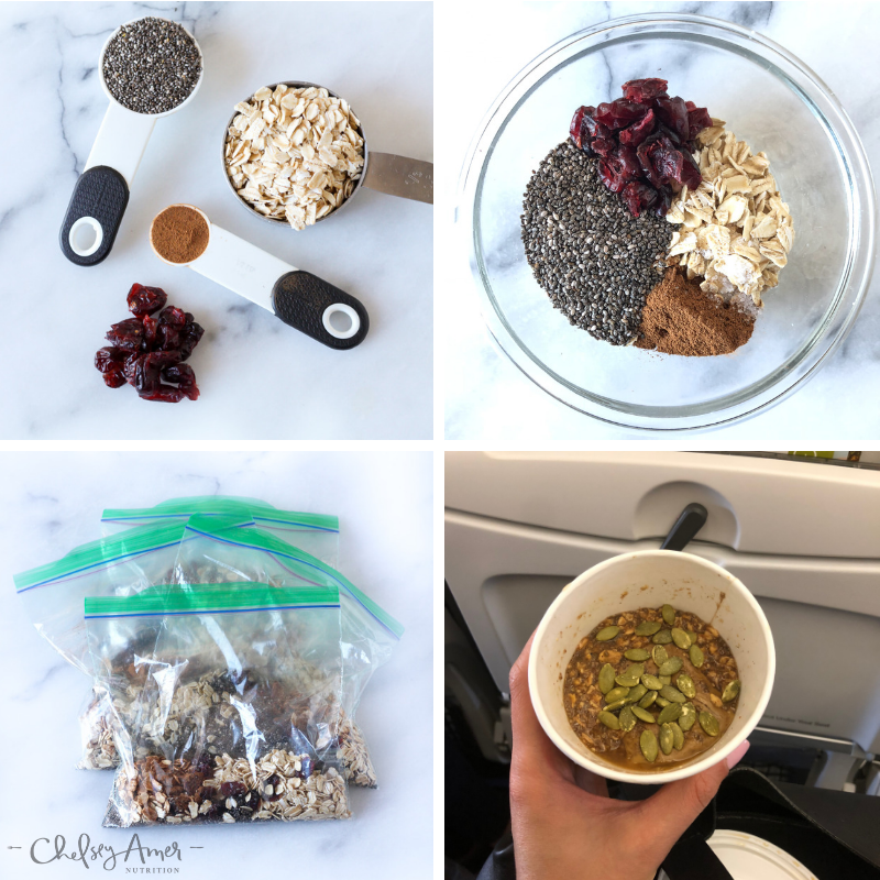 Instant Oatmeal Packets For Travel | Chelsey Amer Nutrition | Traveling can be difficult on your body, but make it easier by being prepared with healthier options, like these Instant Oatmeal Packets, full of fiber and protein. Vegan, Gluten Free, Nut Free, Dairy Free