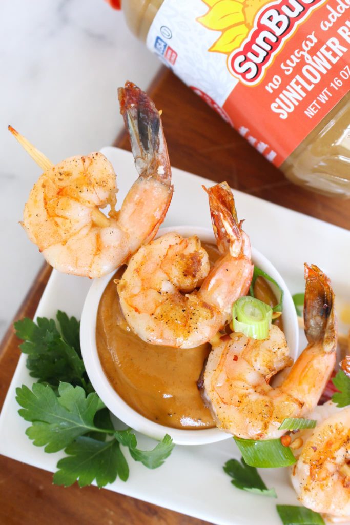 Spicy Shrimp Skewers with SunButter Sauce