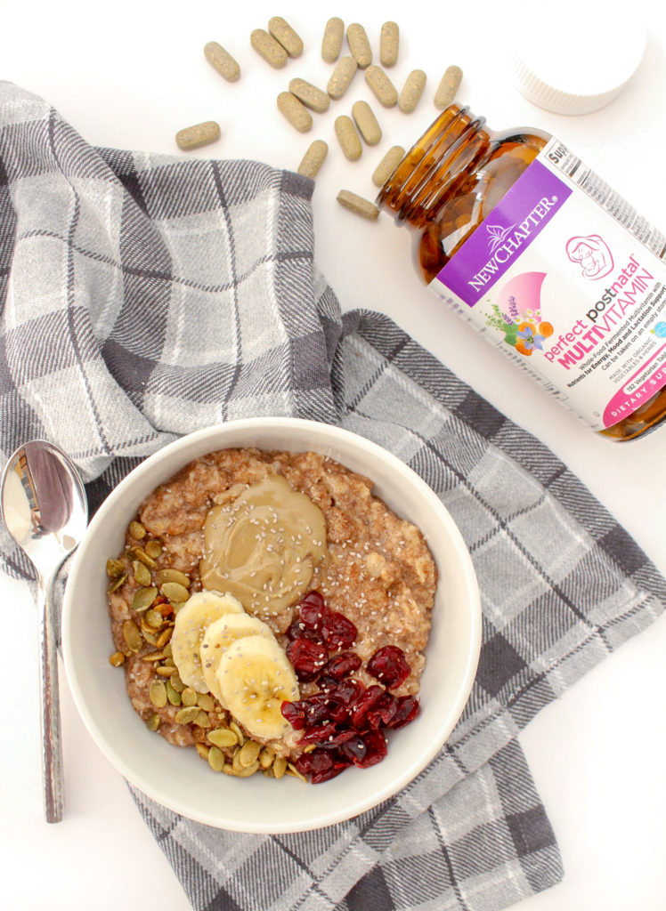 Oatmeal Bowl and Postnatal Vitamins for Postpartum Recovery