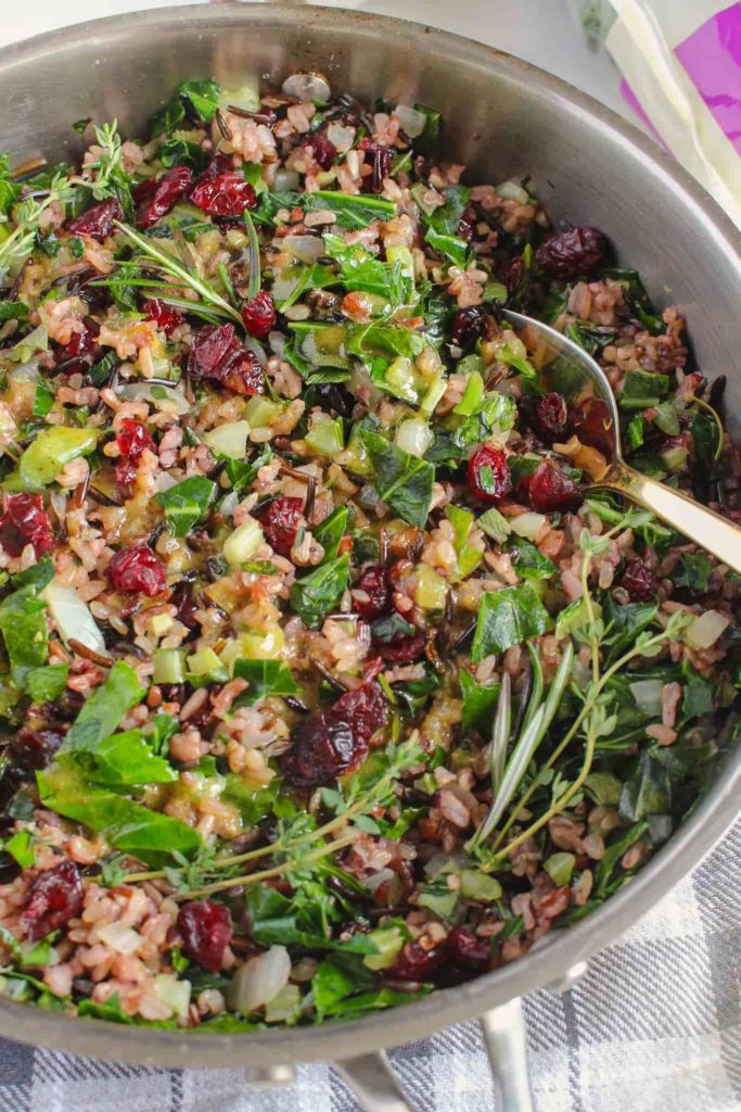 Wild Rice, Cranberry, and Collard Greens Stuffing
