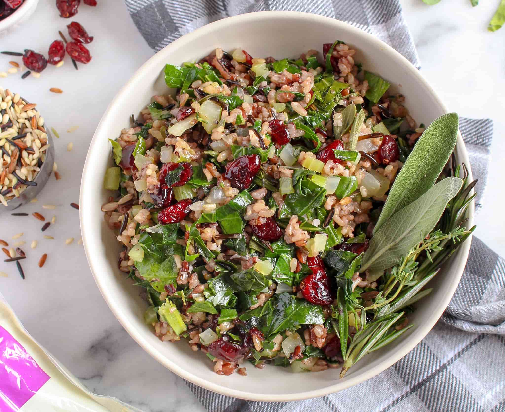 Wild Rice, Cranberry, and Collard Greens Stuffing - Chelsey Amer