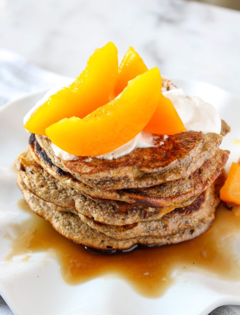 High Protein Peach Pancakes