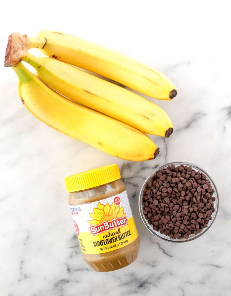 Ingredients to make chocolate covered frozen bananas
