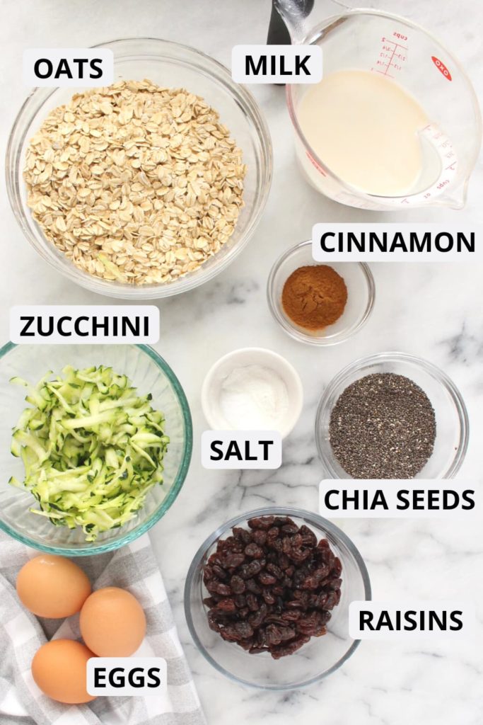 Ingredients to make zucchini bread baked oatmeal
