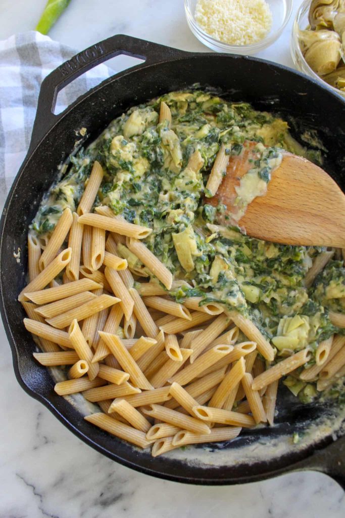 whole wheat pasta with spinach artichoke sauce