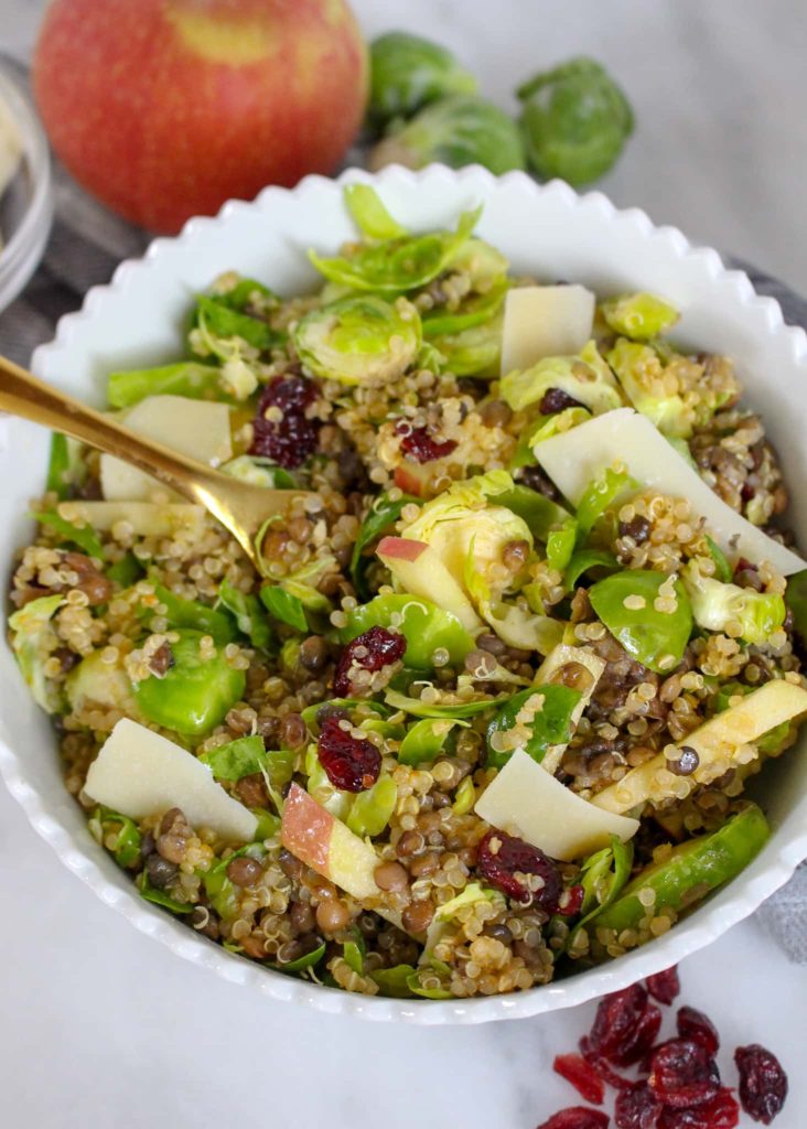 Warm Quinoa and Lentil Brussels Sprouts Salad