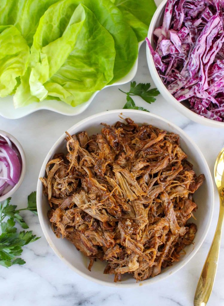 Shredded pork to use for lettuce cups or on buns
