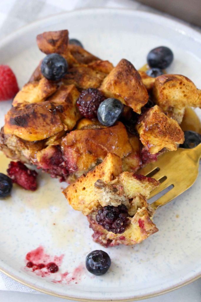 High Protein French Toast Bake with Blackberries