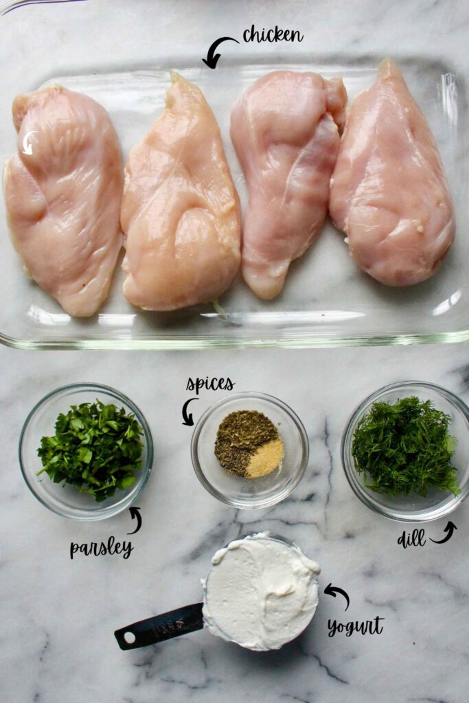 Ingredients to make yogurt chicken