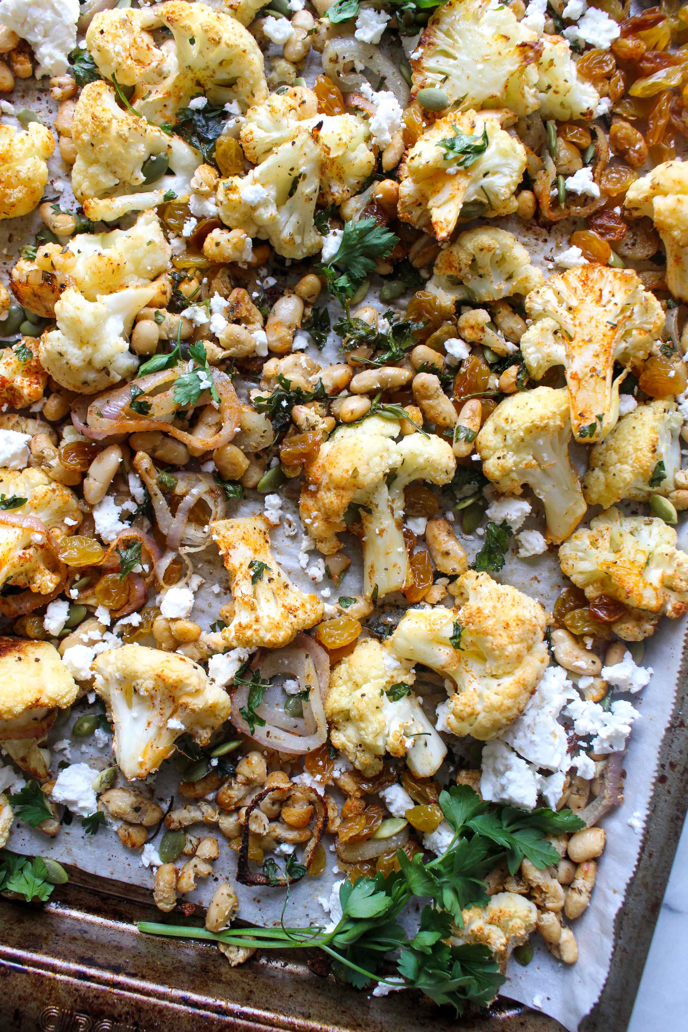 Sheet Pan Roasted Spiced Cauliflower and Beans