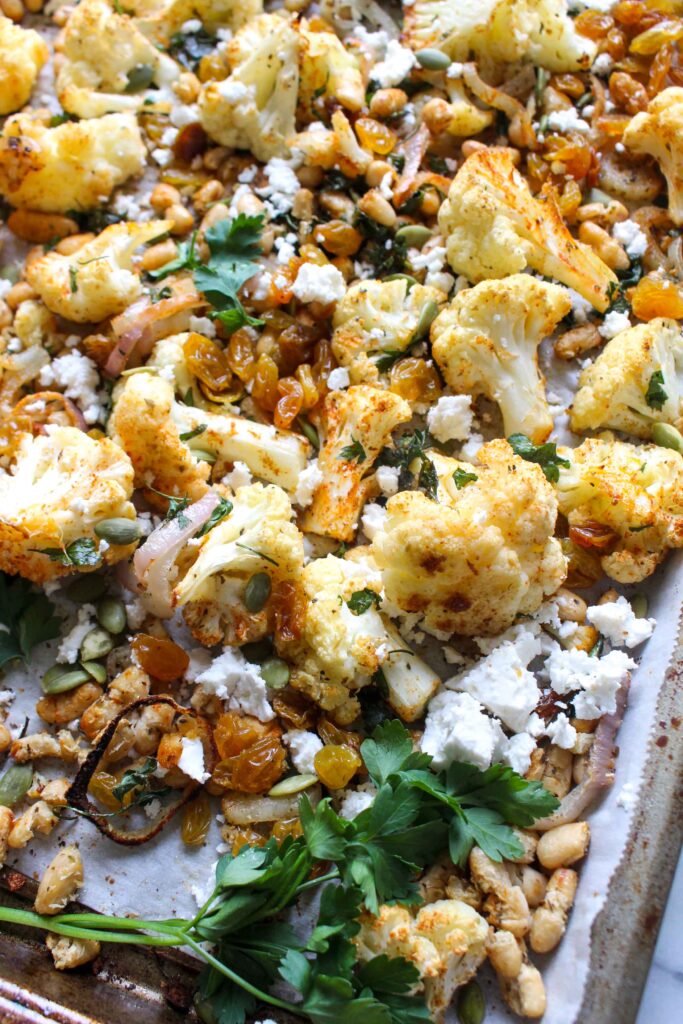Sheet Pan Roasted Spiced Cauliflower and Beans 