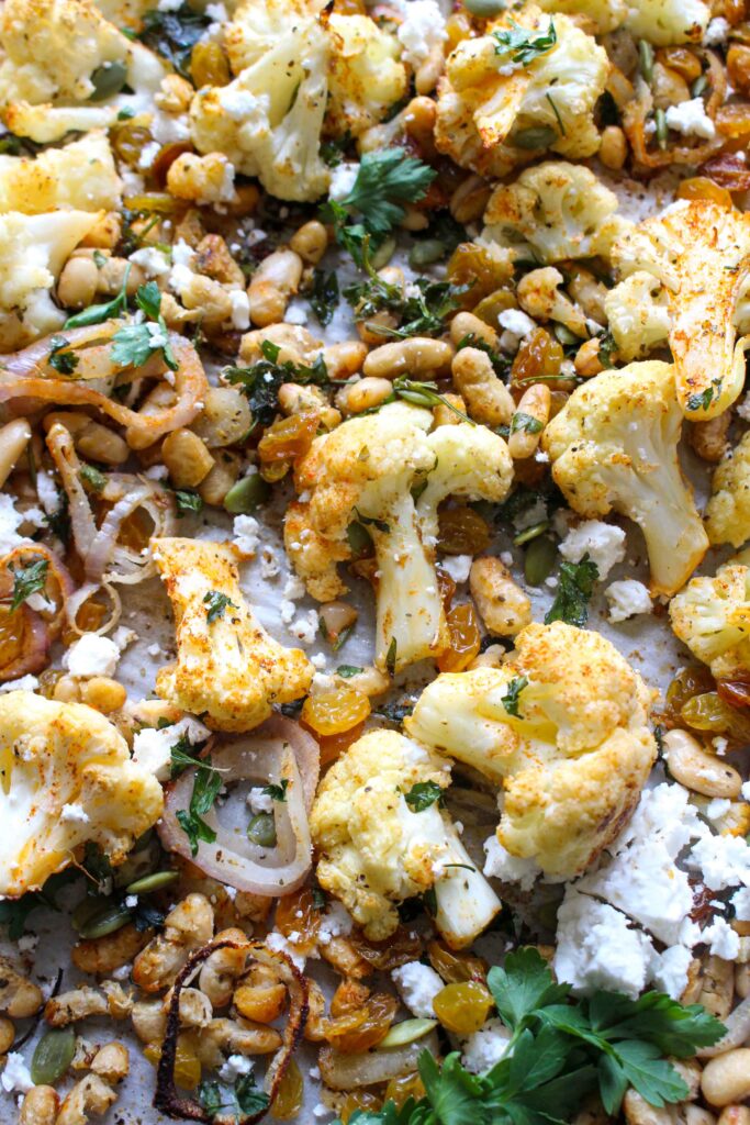 Sheet Pan Roasted Spiced Cauliflower and Beans 