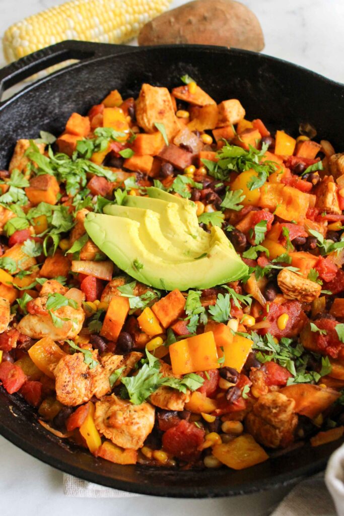Southwestern Chicken and Sweet Potato Skillet close up