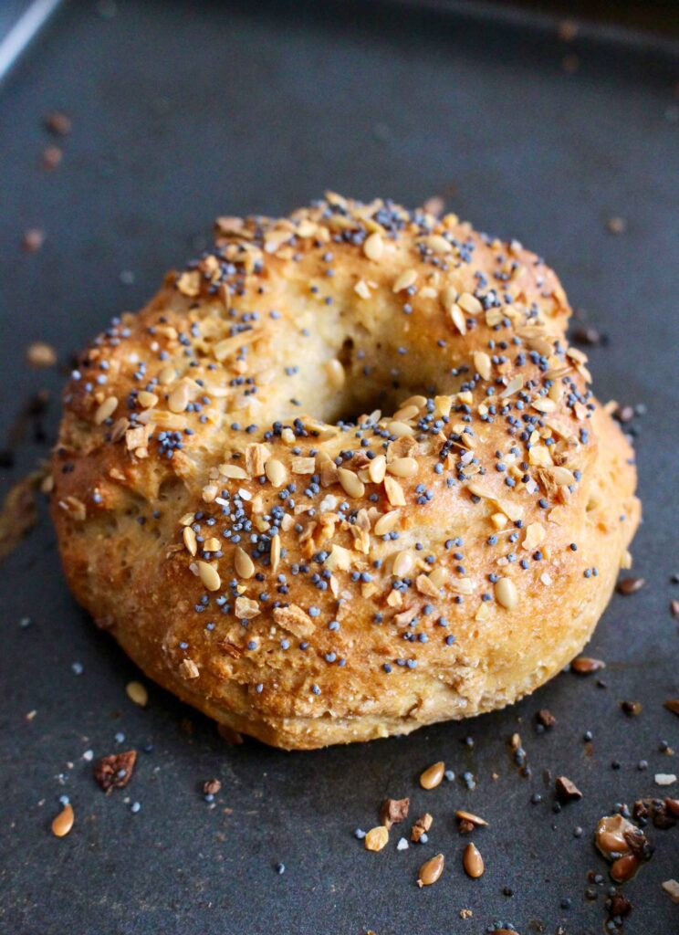 close up of a everything bagel (sesame-free)