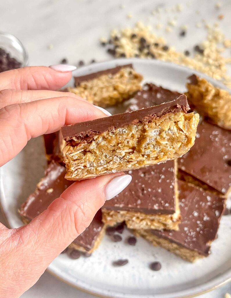 No Bake Chocolate Peanut Butter Oatmeal Squares