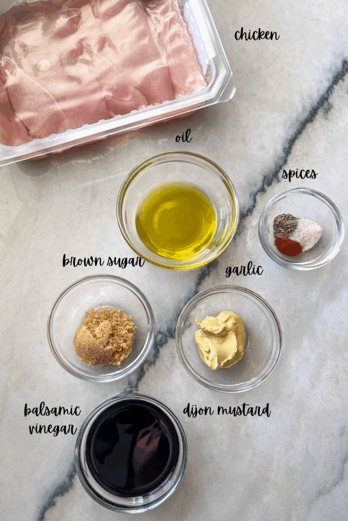 Ingredients to make balsamic grilled chicken