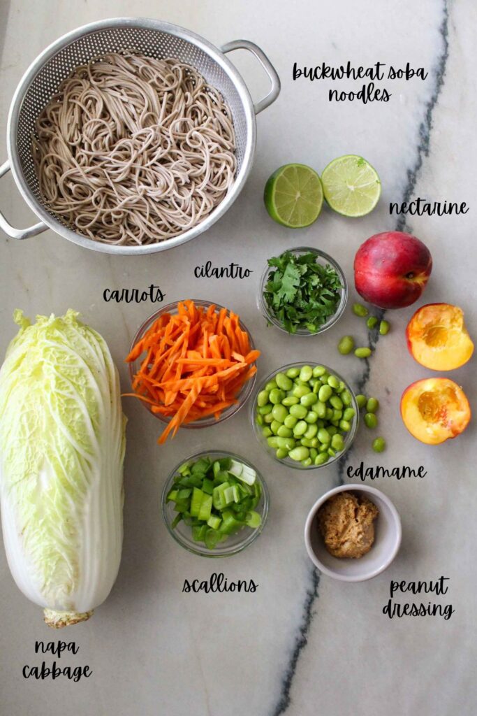 Cold Soba Noodle Salad with Edamame ingredients