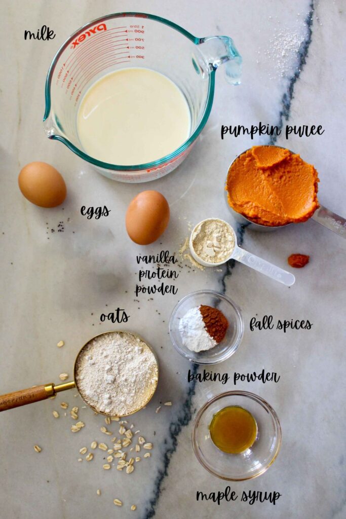 Ingredients to make Gluten Free Pumpkin Protein Pancakes