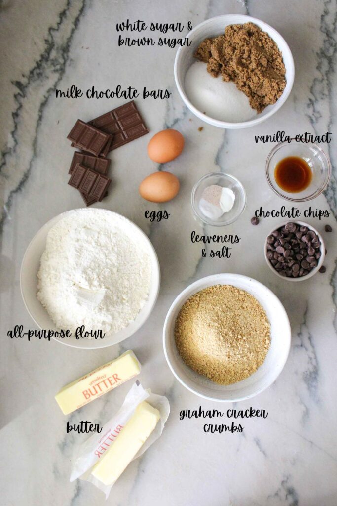Ingredients to make The BEST S’mores Cookies Ever